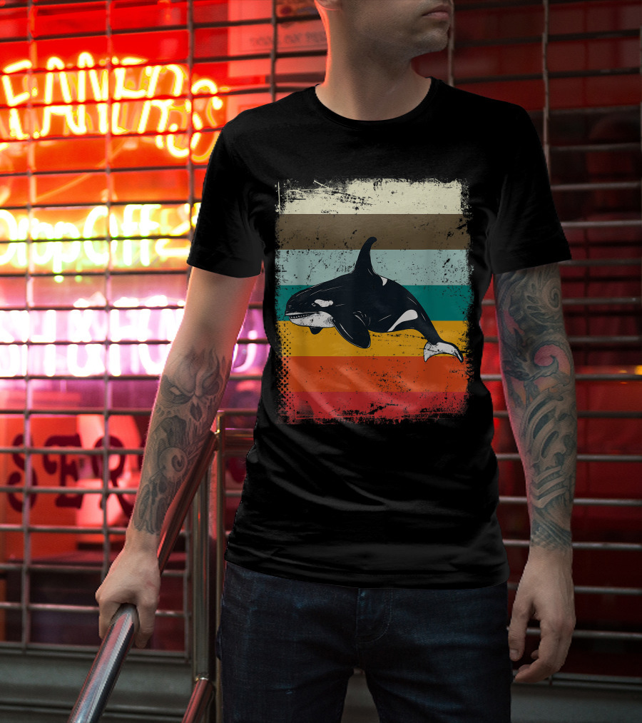 Retro Orca Vintage Stripes T-Shirt