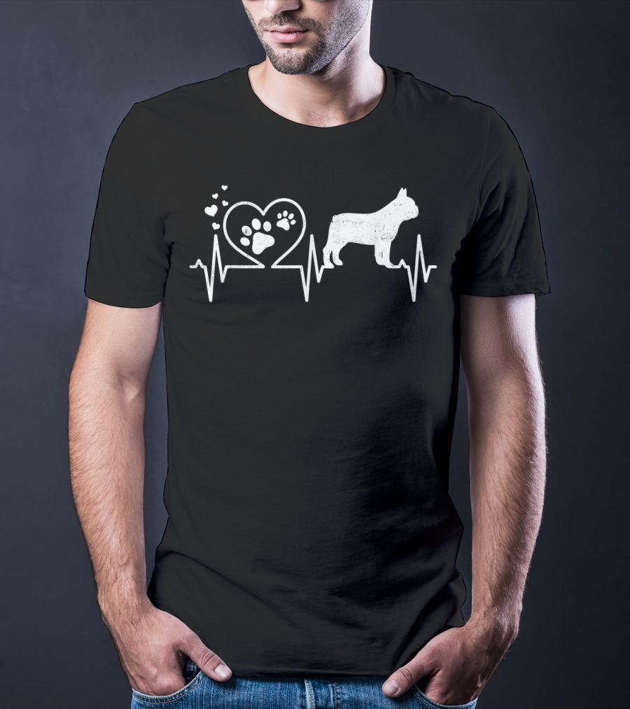 Frenchie French Bulldog Heartbeat Mom Dad Mama Love T-Shirt