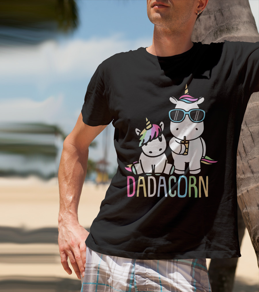 Funny Dadacorn Unicorn Dad Baby With Cute Rainbow Horns And Pastel Colors T-Shirt