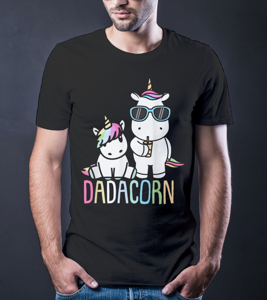 Funny Dadacorn Unicorn Dad Baby With Cute Rainbow Horns And Pastel Colors T-Shirt