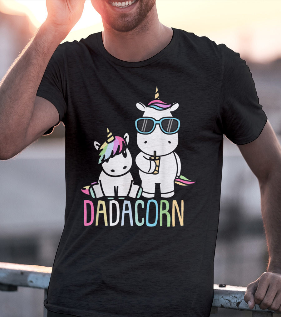 Funny Dadacorn Unicorn Dad Baby With Cute Rainbow Horns And Pastel Colors T-Shirt