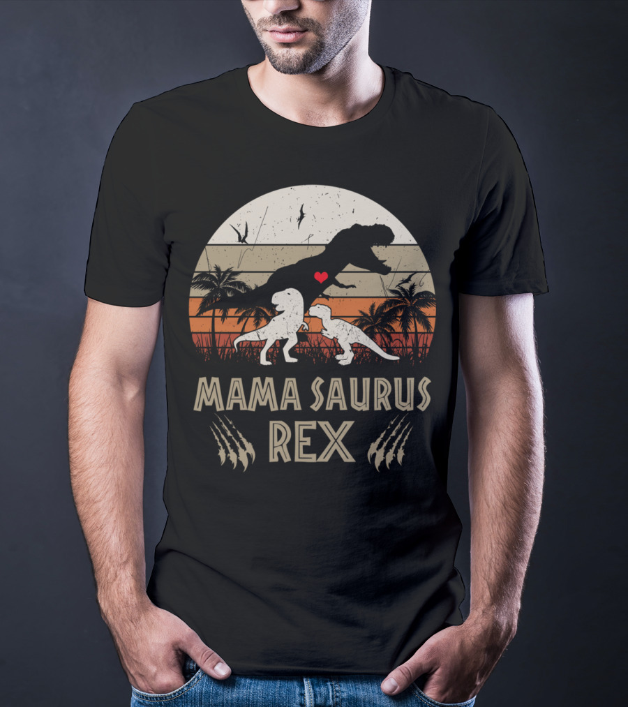 Mamasaurus Rex Cool Mom Dinosaur Scene With Heart And Claw Marks T-Shirt