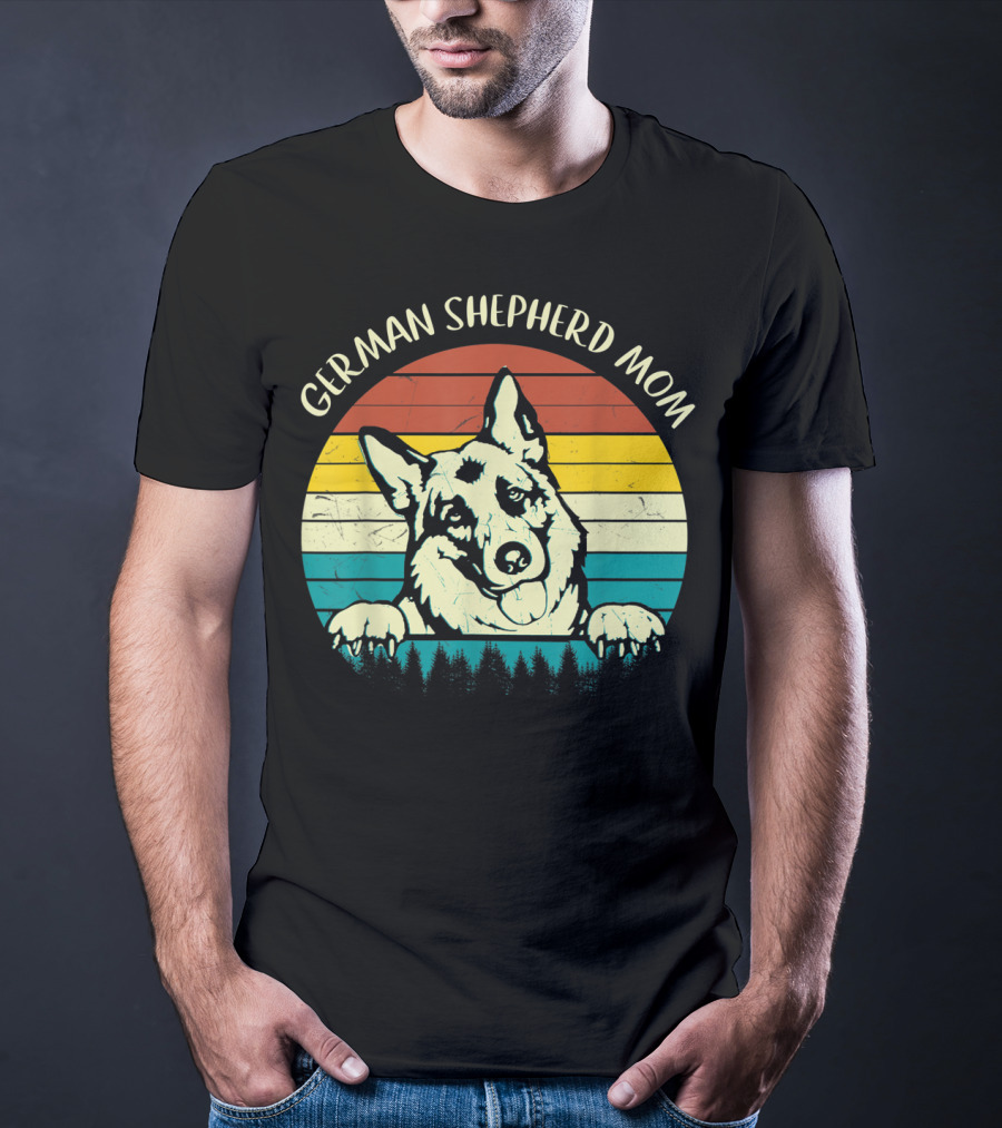 German Shepherd Mom Retro Sunset T-Shirt