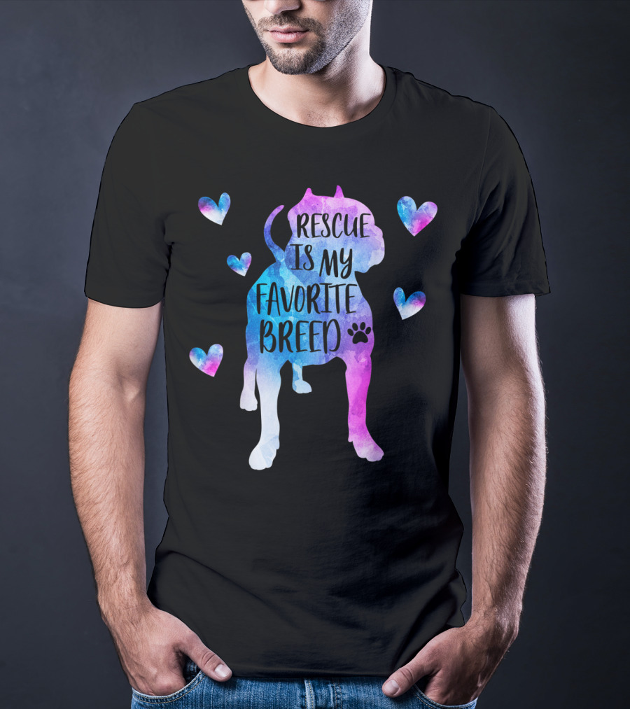Rescue Is My Favorite Breed Watercolor Pitbull Hearts T-Shirt