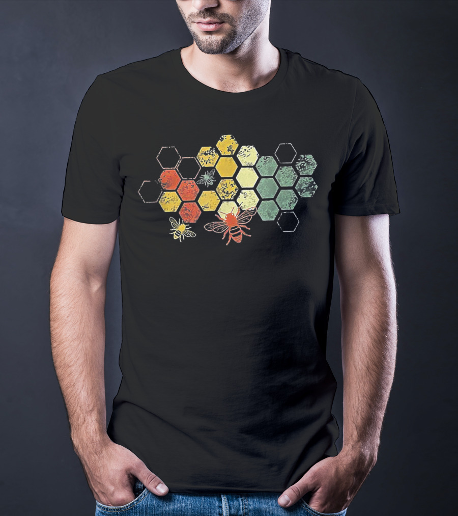 Beekeeper Beekeeping Honey Vintage Honeycomb Bees Hexagon T-Shirt