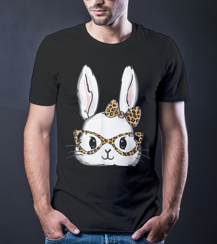 Bunny Rabbit Leopard Glasses Bow Easter T-Shirt