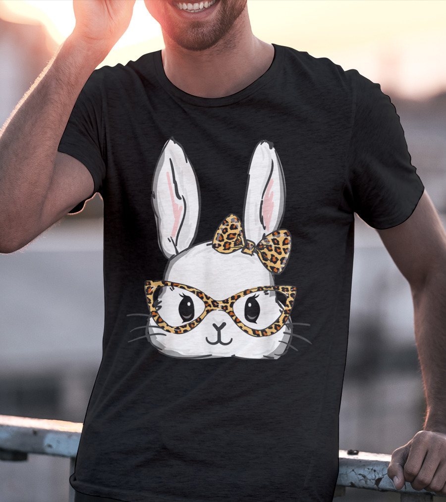 Bunny Rabbit Leopard Glasses Bow Easter T-Shirt
