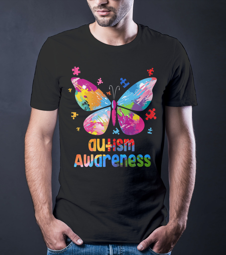Autism Awareness Butterfly Puzzle Piece Girls T-Shirt