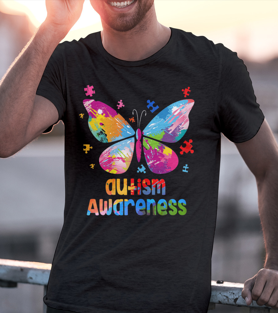 Autism Awareness Butterfly Puzzle Piece Girls T-Shirt