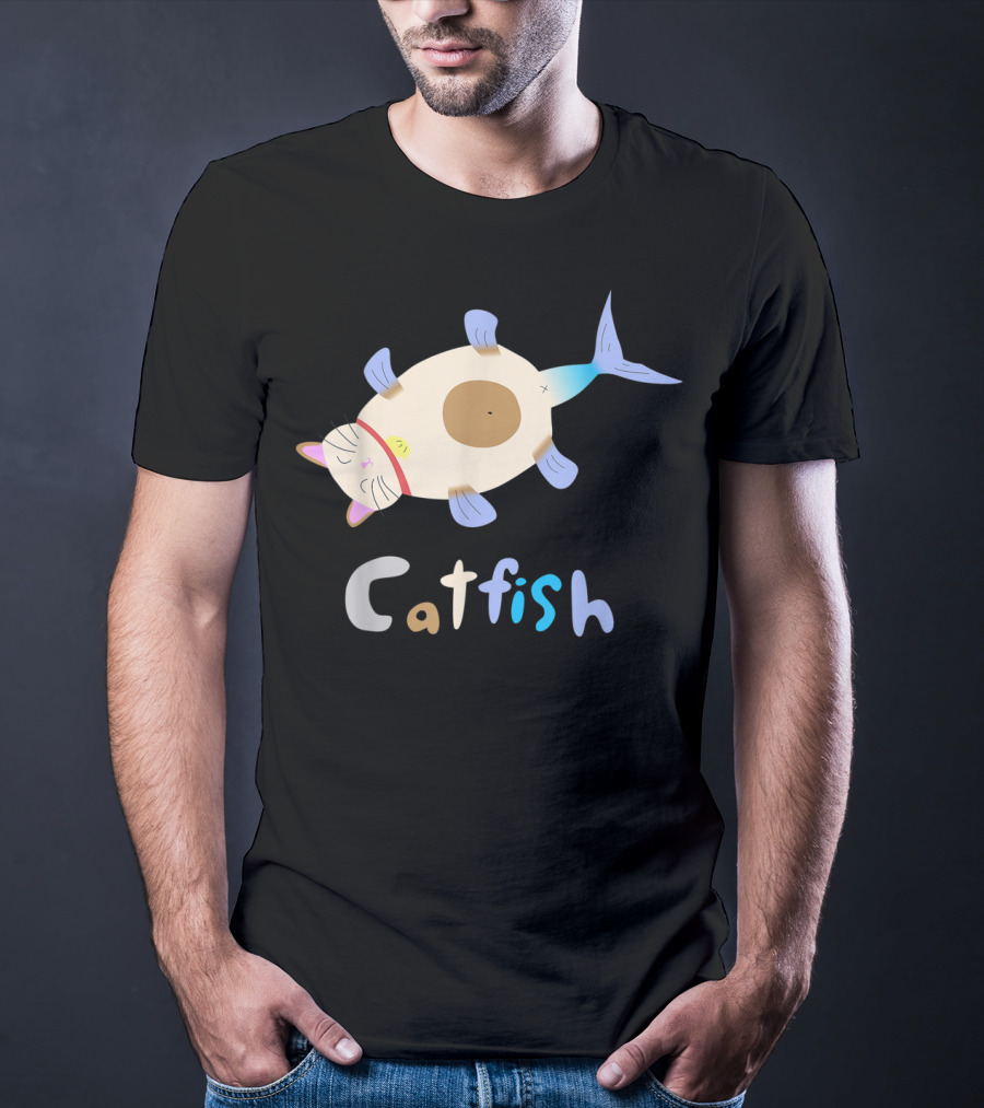 Catfish Sleeping Cat Head Fish Body Playful T-Shirt