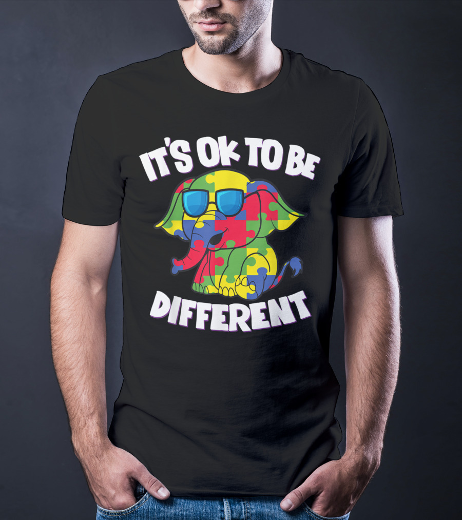 It's Ok To Be Different Autism Awareness Elephant Puzzle T-Shirt