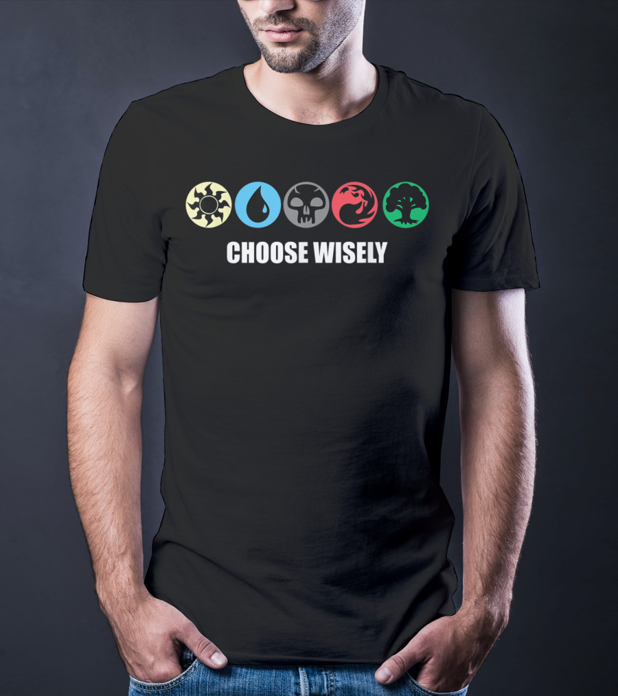 Mana Symbols Gathering Magic Choose Wisely Blue Red Green Iconic Fantasy Elements T-Shirt