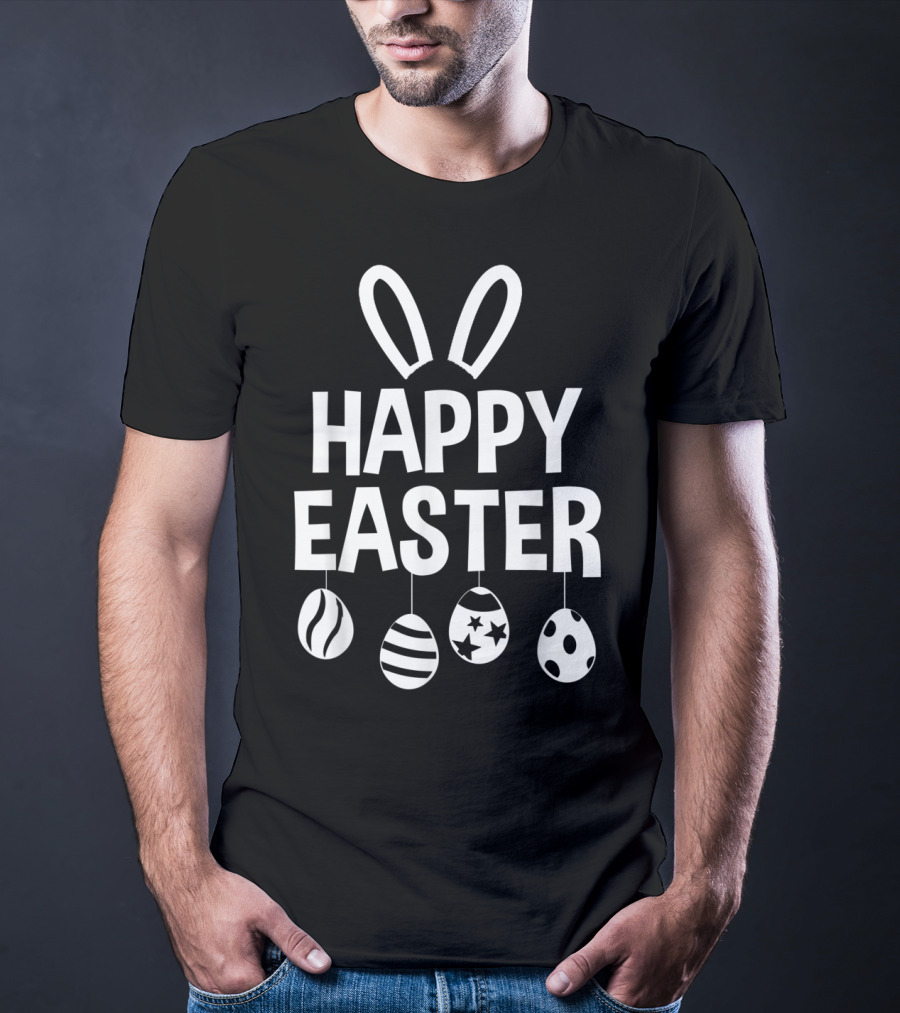 Happy Easter Bunny Ears With Hanging Eggs T-Shirt
