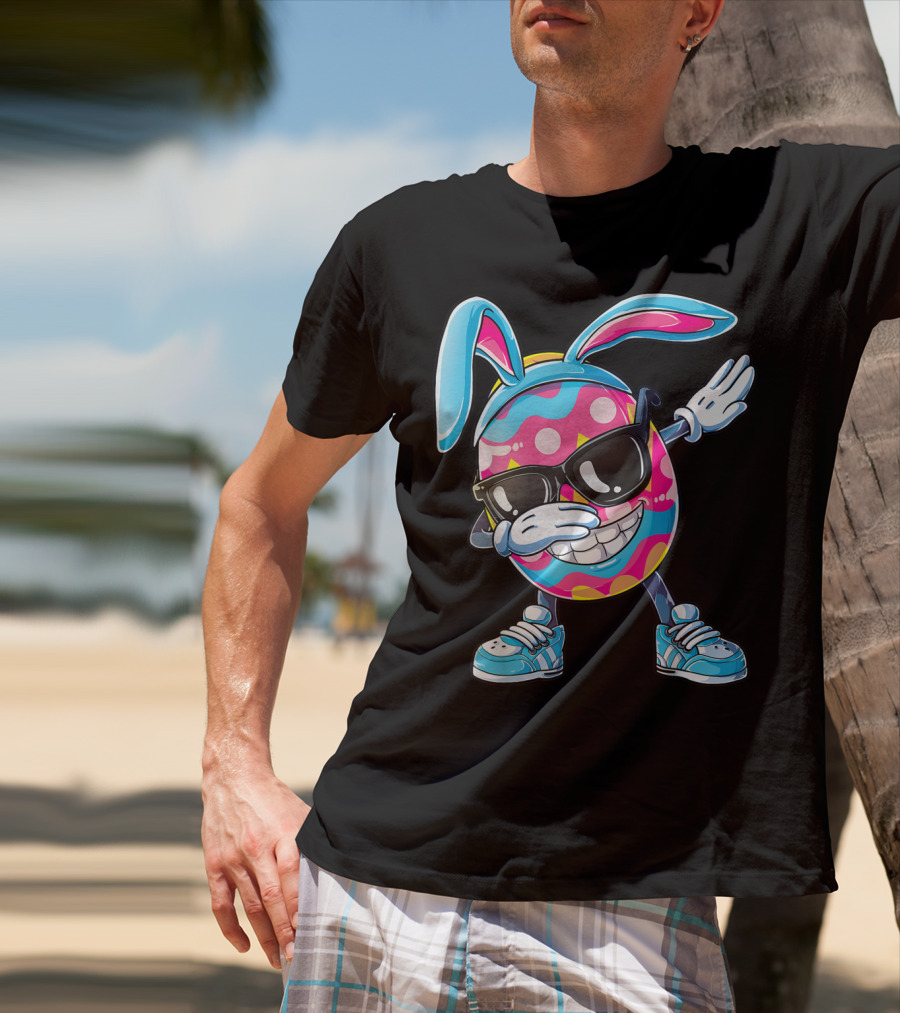 Dabbing Easter Egg With Bunny Ears And Sunglasses T-Shirt