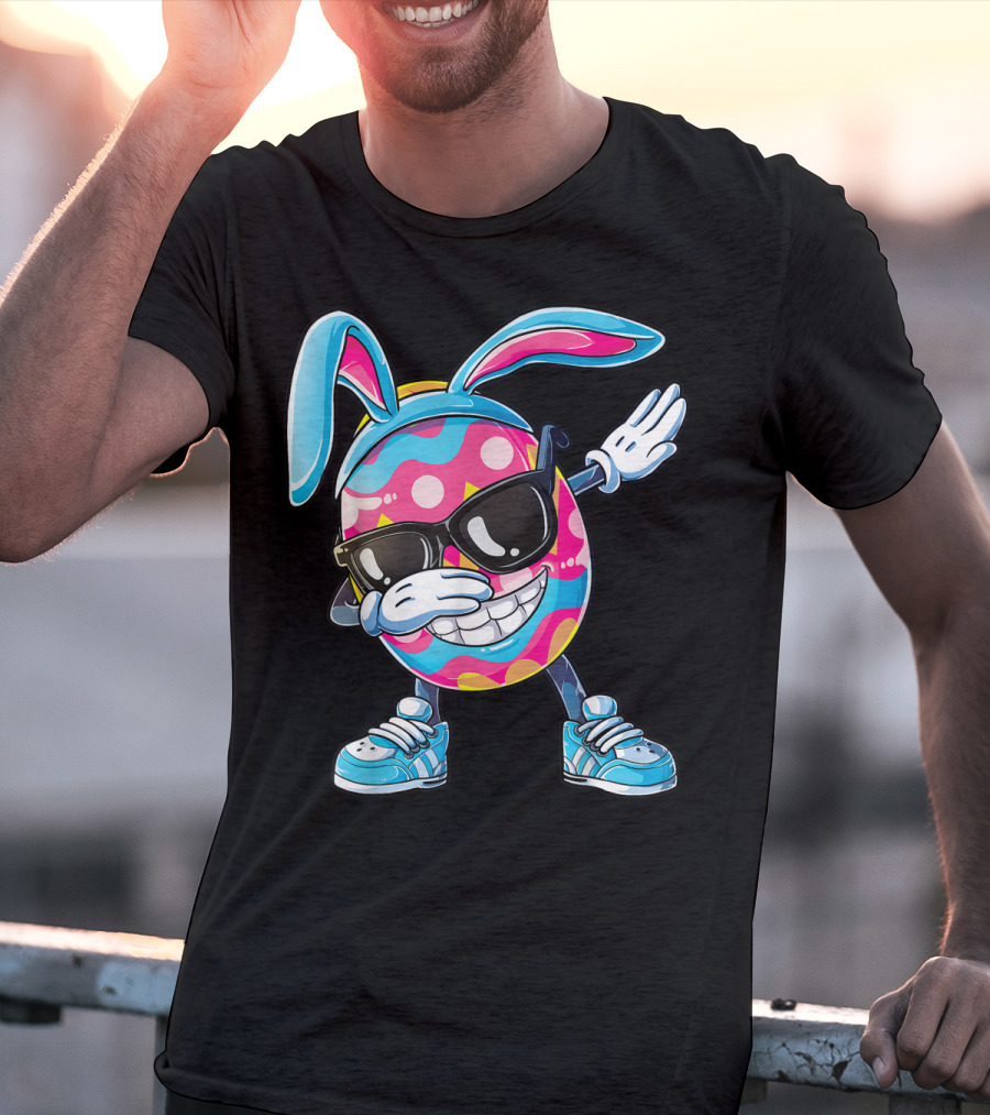 Dabbing Easter Egg With Bunny Ears And Sunglasses T-Shirt