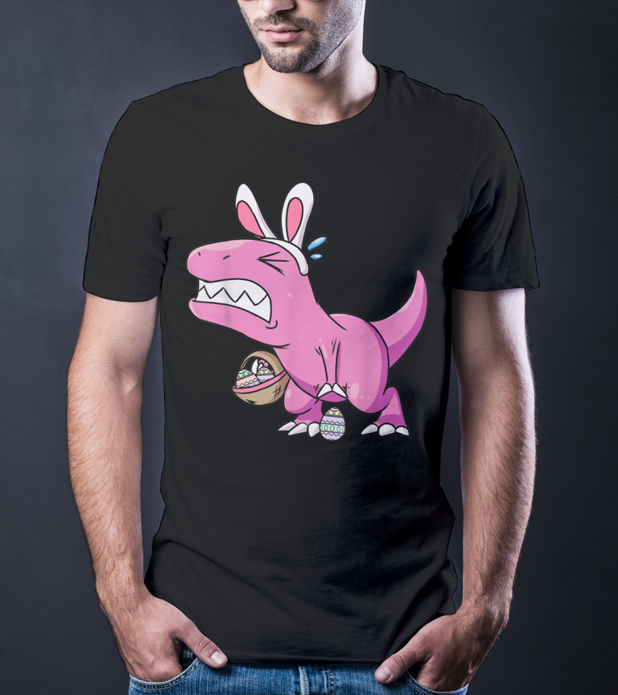 Easter Dinosaur Rex Egg Hunt Is On Funny T-Rex With Bunny Ears And Basket T-Shirt