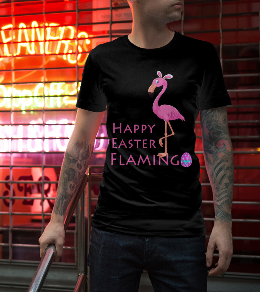 Happy Easter Flamingo Pink Bird Eggs Basket Women T-Shirt