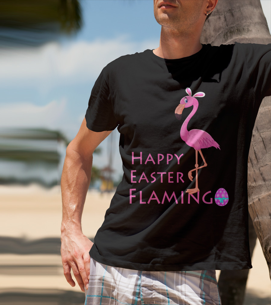 Happy Easter Flamingo Pink Bird Eggs Basket Women T-Shirt