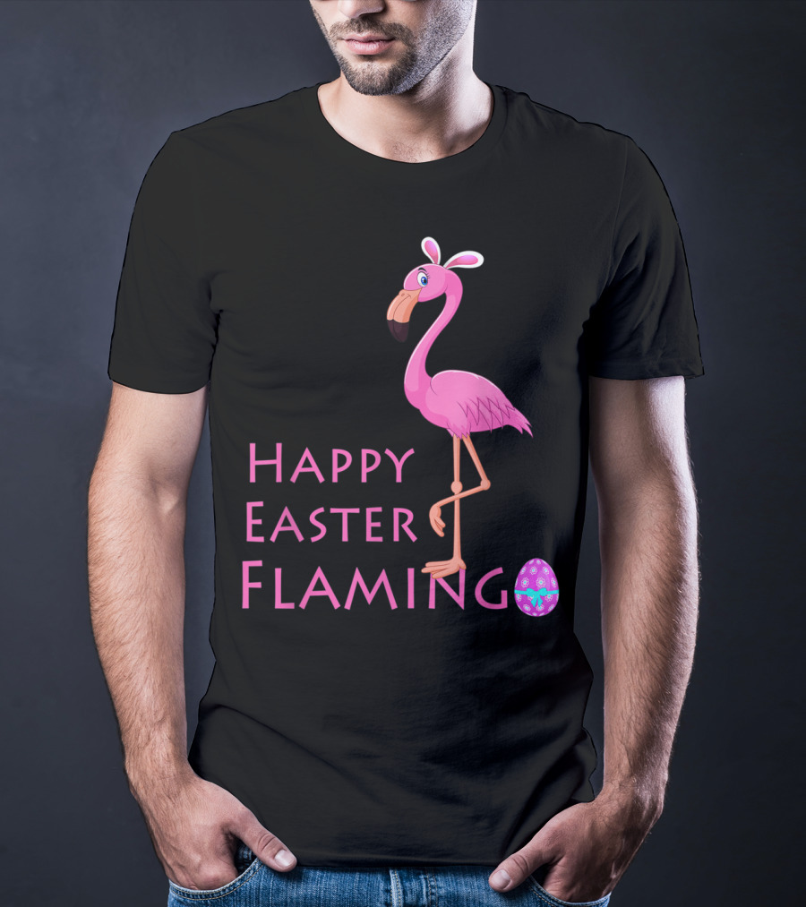 Happy Easter Flamingo Pink Bird Eggs Basket Women T-Shirt