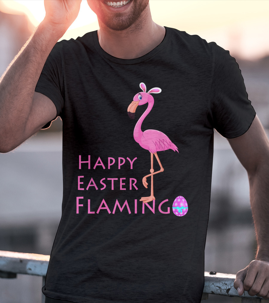 Happy Easter Flamingo Pink Bird Eggs Basket Women T-Shirt
