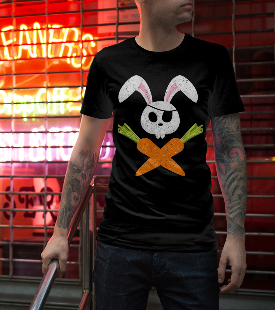 Funny Easter Bunny Rabbit Pirate Skull With Crossed Carrots T-Shirt
