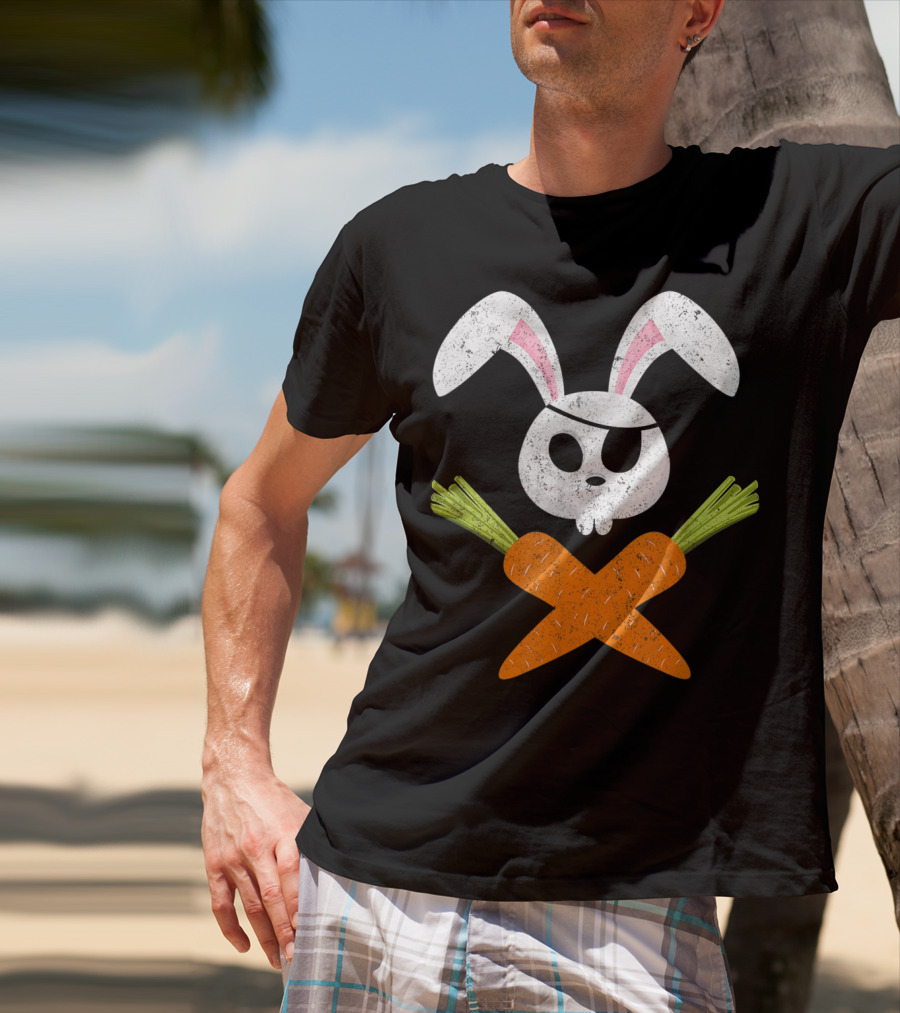 Funny Easter Bunny Rabbit Pirate Skull With Crossed Carrots T-Shirt