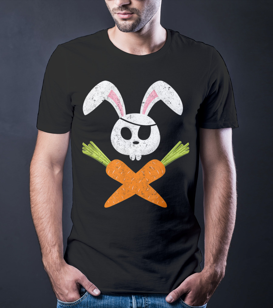 Funny Easter Bunny Rabbit Pirate Skull With Crossed Carrots T-Shirt