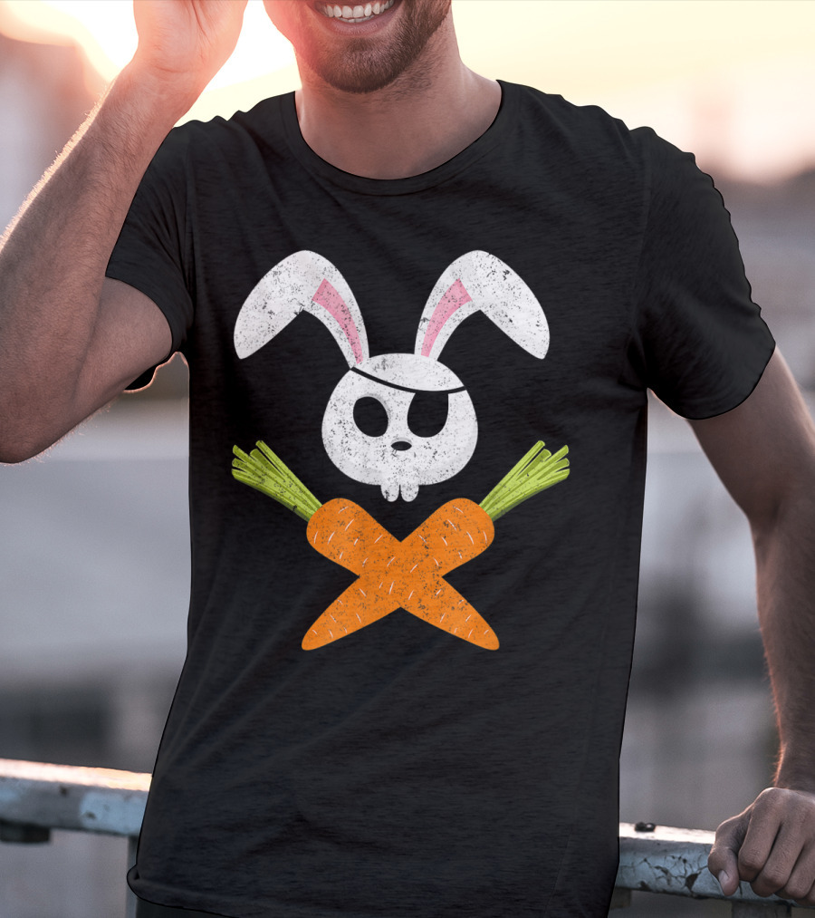 Funny Easter Bunny Rabbit Pirate Skull With Crossed Carrots T-Shirt