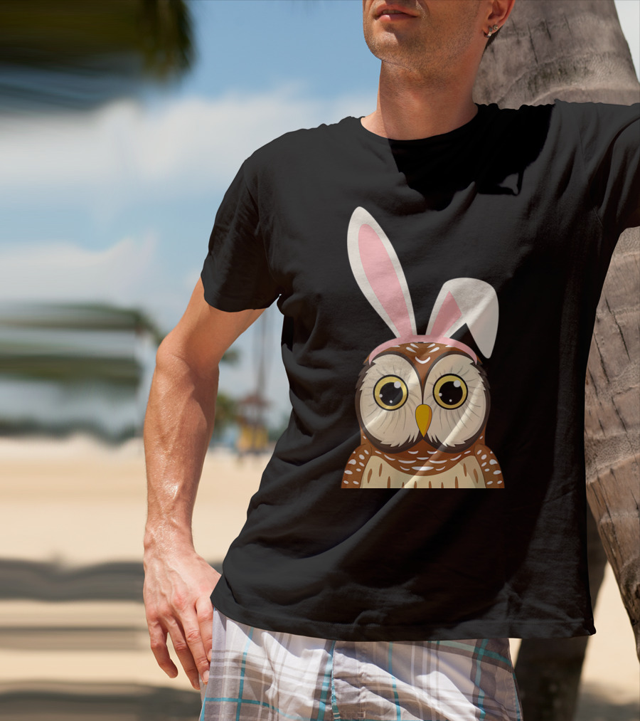 Funny Owl Bunny Ear Easter Egg Hunting Rabbit Day T-Shirt