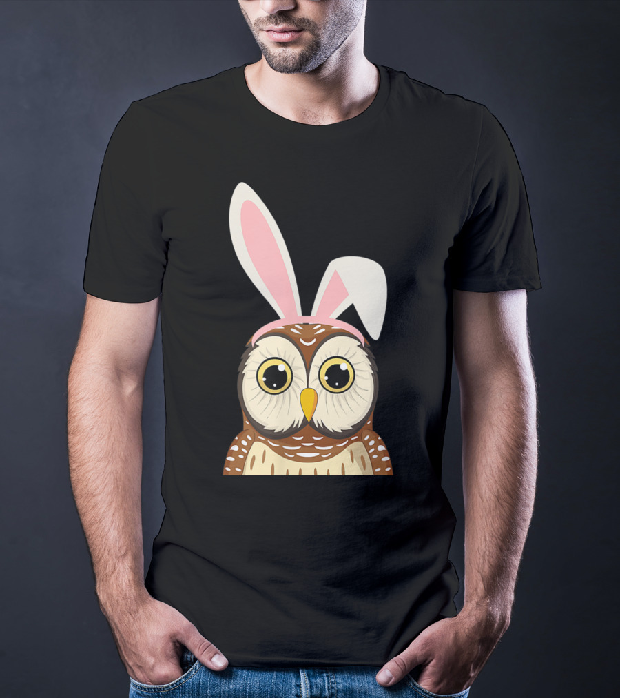 Funny Owl Bunny Ear Easter Egg Hunting Rabbit Day T-Shirt