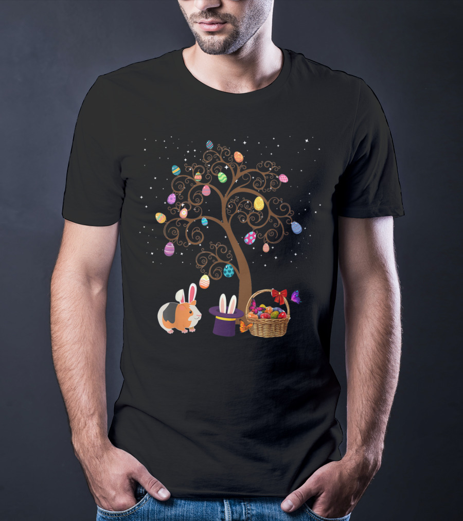 Guinea Pig Easter Egg Tree With Bunny Hat And Basket Of Stars T-Shirt