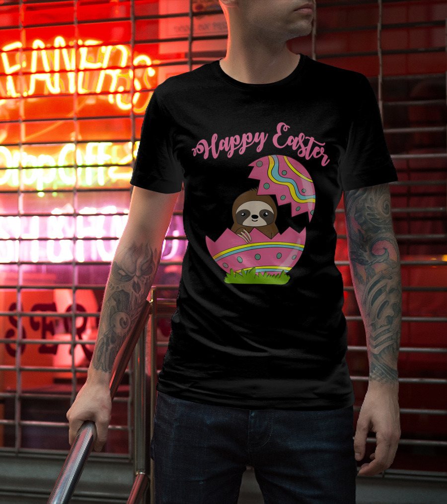 Happy Easter Sloth In Colorful Easter Egg T-Shirt