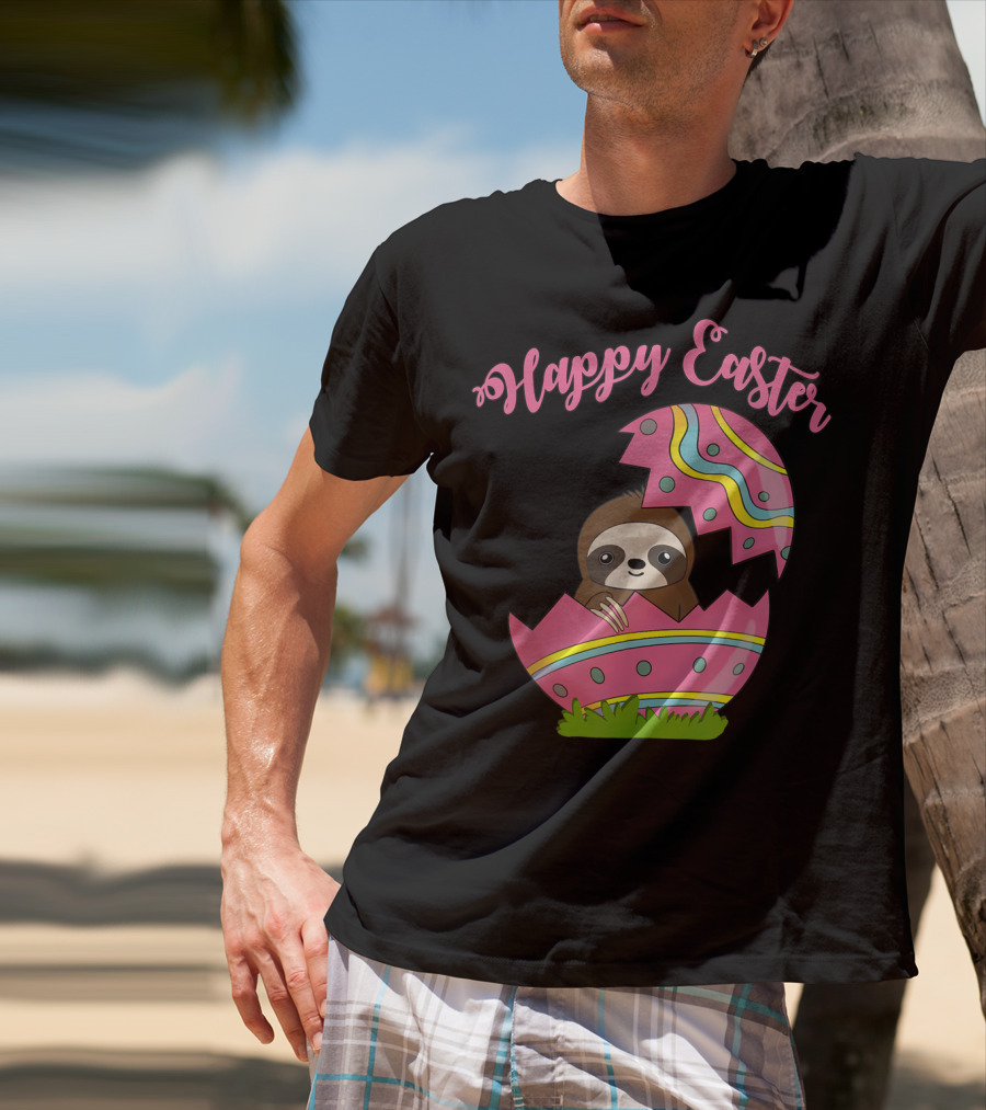 Happy Easter Sloth In Colorful Easter Egg T-Shirt