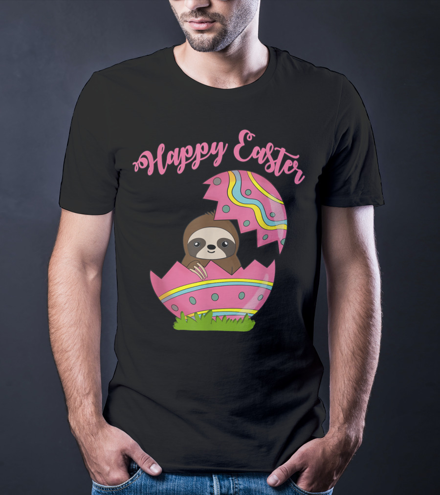 Happy Easter Sloth In Colorful Easter Egg T-Shirt
