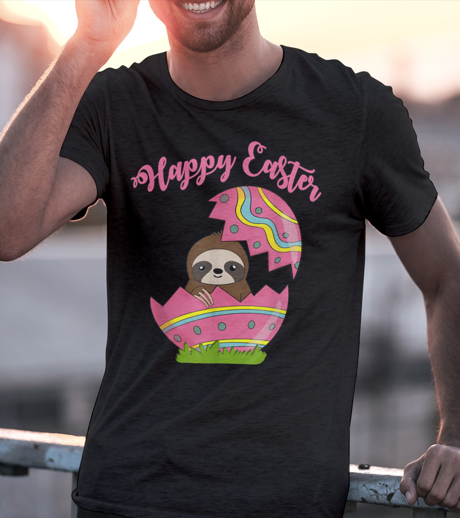Happy Easter Sloth In Colorful Easter Egg T-Shirt