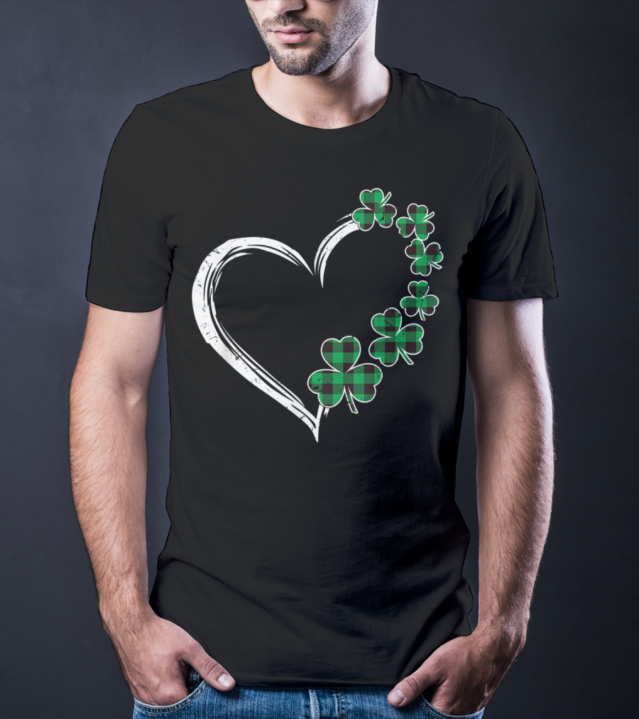 Heart Plaid Shamrock Clover Green T-Shirt