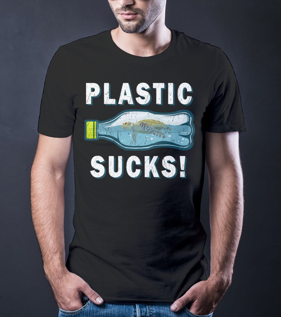 Plastic Sucks Sea Turtle In Bottle Climate Change Earth Day T-Shirt