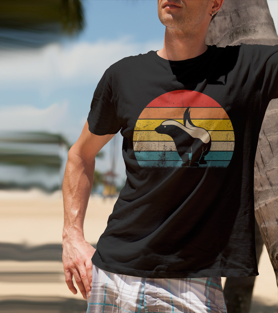 Honey Badger Vintage Sunset Silhouette Retro Style Animal T-Shirt