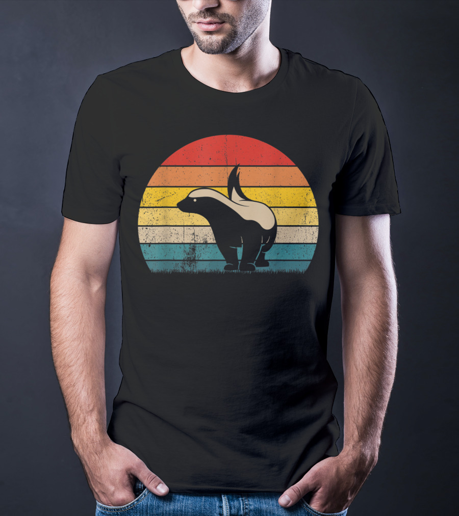 Honey Badger Vintage Sunset Silhouette Retro Style Animal T-Shirt