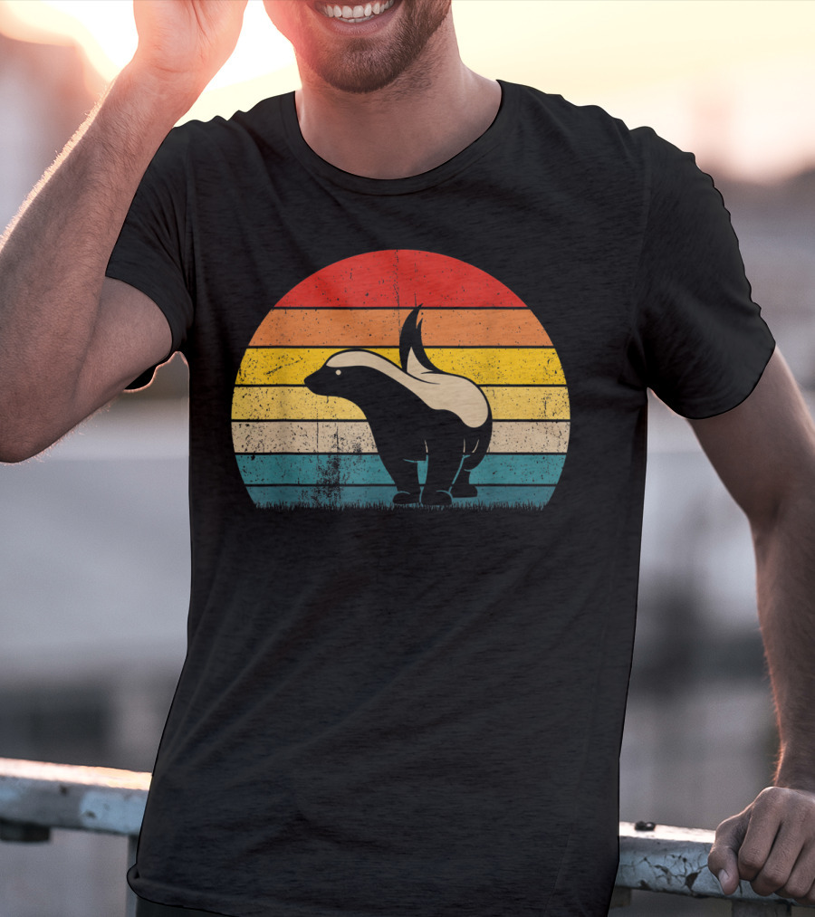Honey Badger Vintage Sunset Silhouette Retro Style Animal T-Shirt