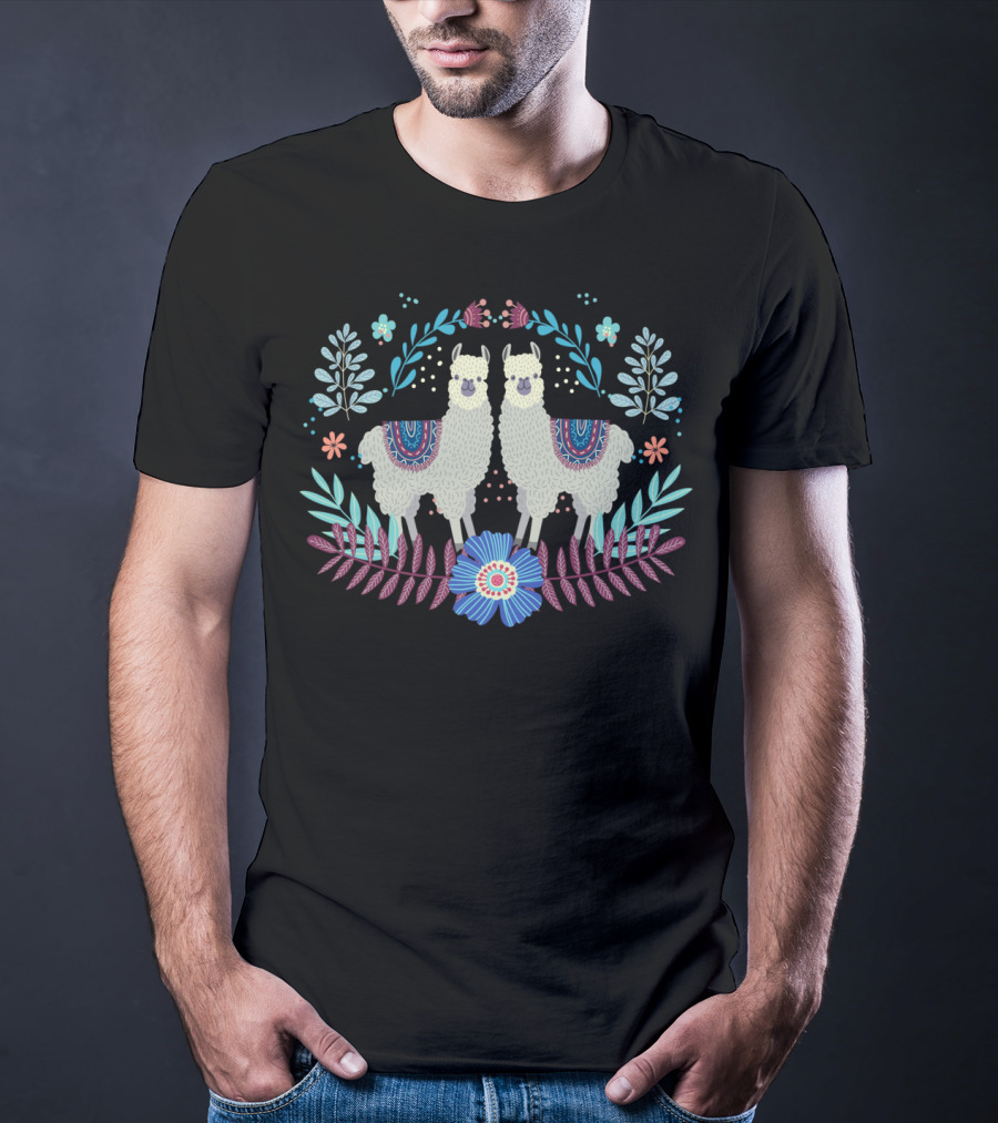 Super Cute Llama Love Floral T-Shirt
