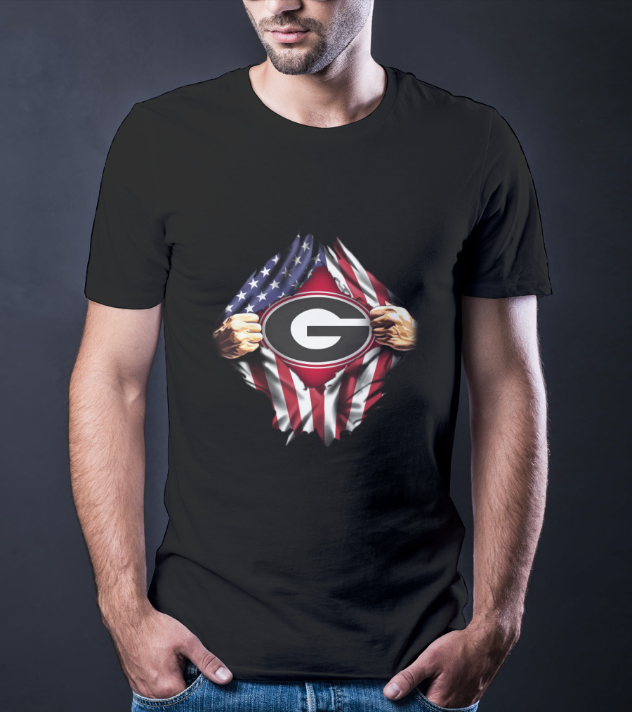 United States Flag Georgia Bulldogs Logo Emblem T-Shirt