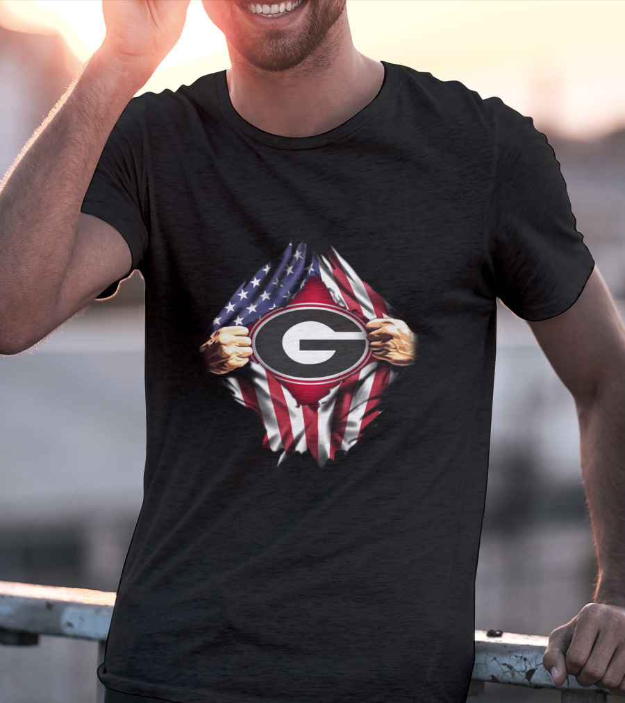 United States Flag Georgia Bulldogs Logo Emblem T-Shirt