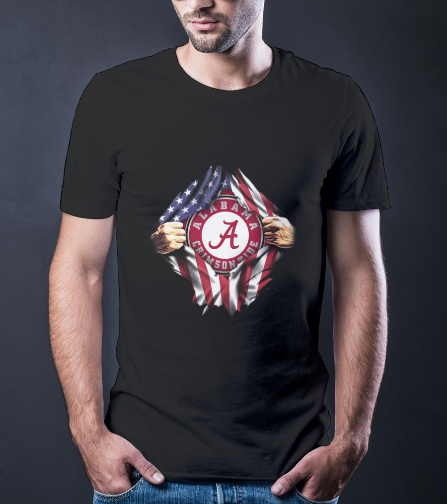 Alabama Crimson Tide American Flag Rip T-Shirt