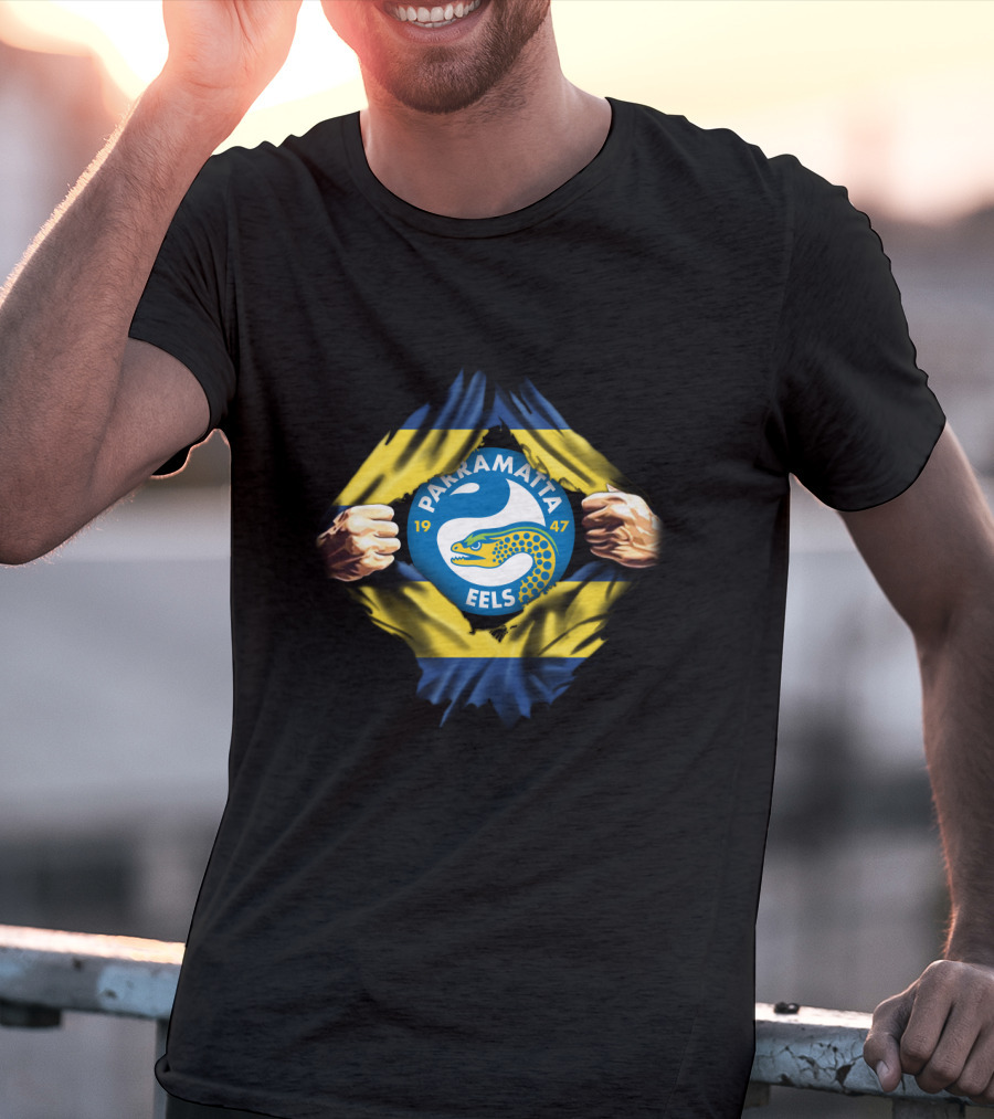Parramatta Eels Logo With Yellow And Blue Flag And Fist T-Shirt