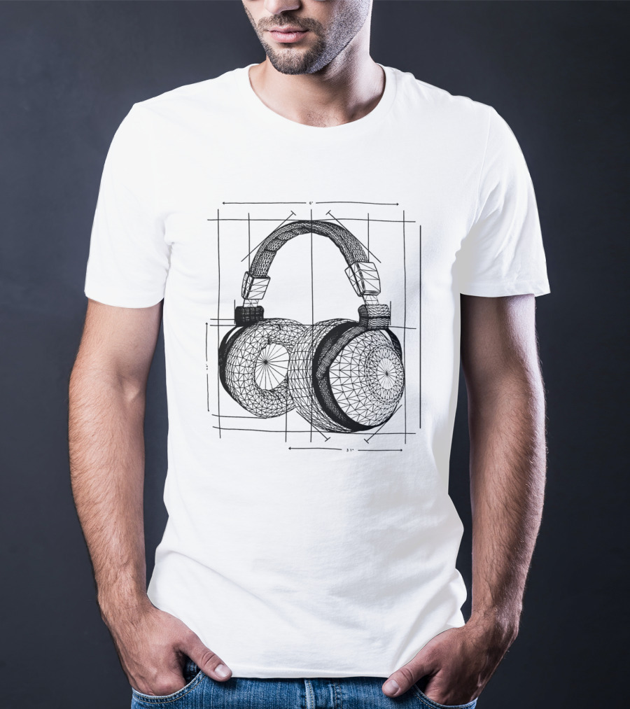 Music Lover Geometric Headphone Sketch T-Shirt