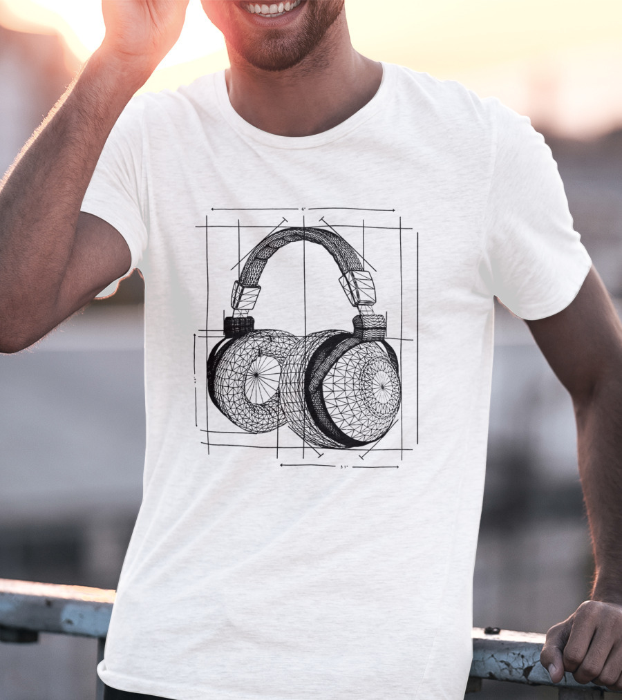 Music Lover Geometric Headphone Sketch T-Shirt