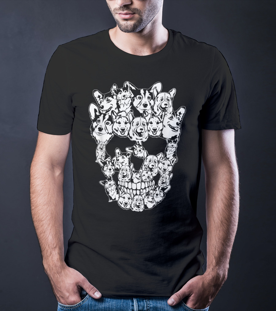Halloween Skull Made From Corgi Dog Faces T-Shirt