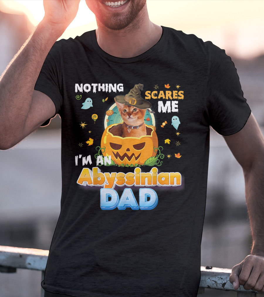 Nothing Scares Me I'm An Abyssinian Cat Dad Halloween Pumpkin Ghosts Hat T-Shirt