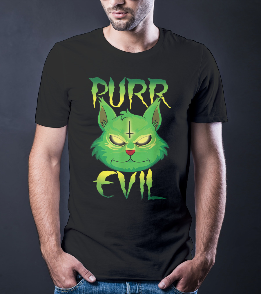 Purr Evil Satanic Cat Kitten 666 Pentagram T-Shirt